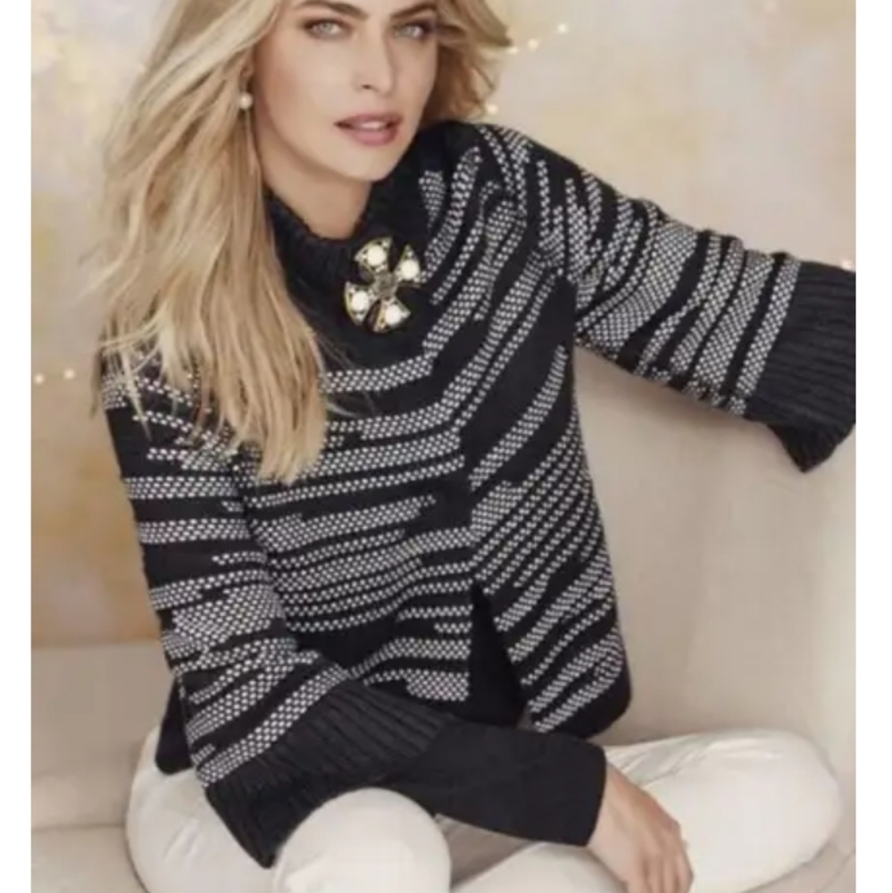 Chico's Kendra Cropped Dot Wool Blend Sweater Jacket